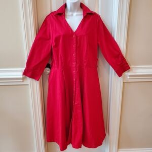 Vintage -Lily- Red- Button-Up Dress Sz. XL